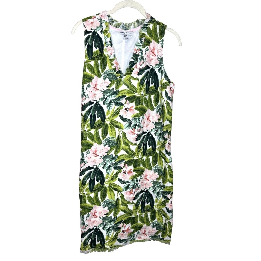 Tommy Bahama Two Palms Dress Medium Multicolor Ruffle Linen Floral Shift